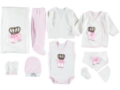 Taç Aplikeli Triko Battaniye Zıbın Seti 10'lu