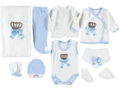 Taç Aplikeli Triko Battaniye Zıbın Seti 10'lu