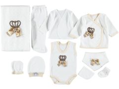 Taç Aplikeli Triko Battaniye Zıbın Seti 10'lu