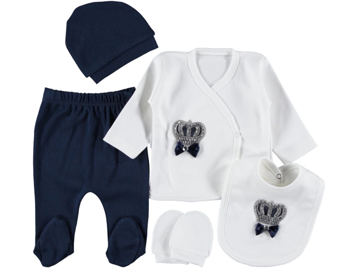 Erkek Taşlı 5 Parça Zıbın Set