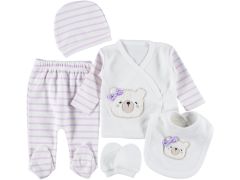 Kız Çizgili Ayıcıklı 5 Parça Zıbın Seti