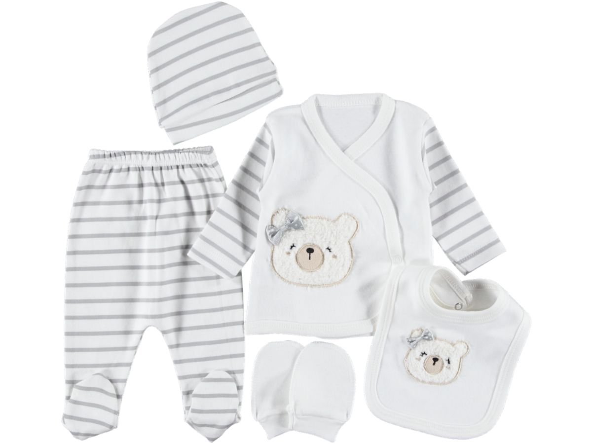 Kız Çizgili Ayıcıklı 5 Parça Zıbın Seti