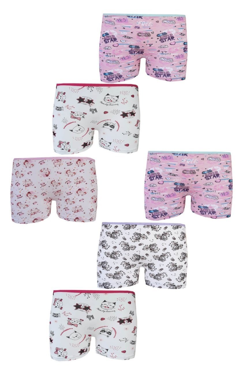 Tutku Elestan Empirme Kız Çocuk Boxer Şort 6'lı