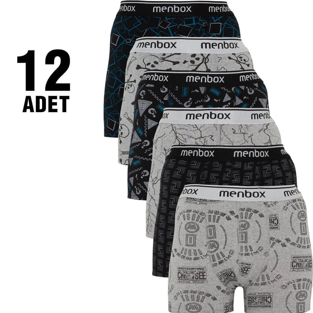 Menbox 1052 Desenli Erkek Likralı Boxer 12'li