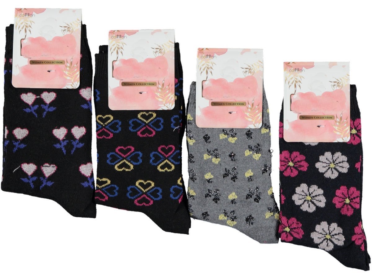 Ekonomik Kadın Bilgisayar Desenli Soket Çorap 12'li Paket